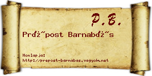 Prépost Barnabás névjegykártya